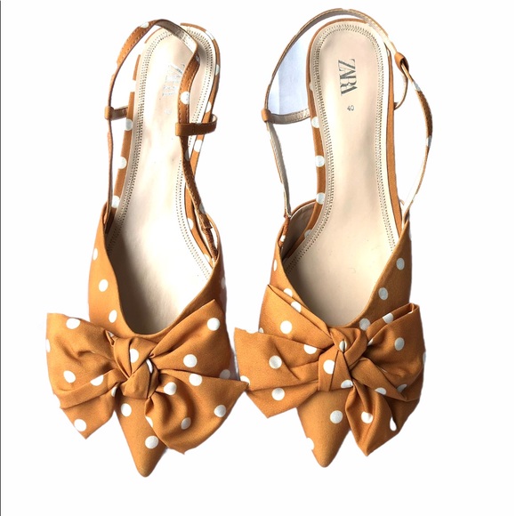 Zara Shoes - Zara Polka Dot Bow Slingback Kitten Heel Shoes 40